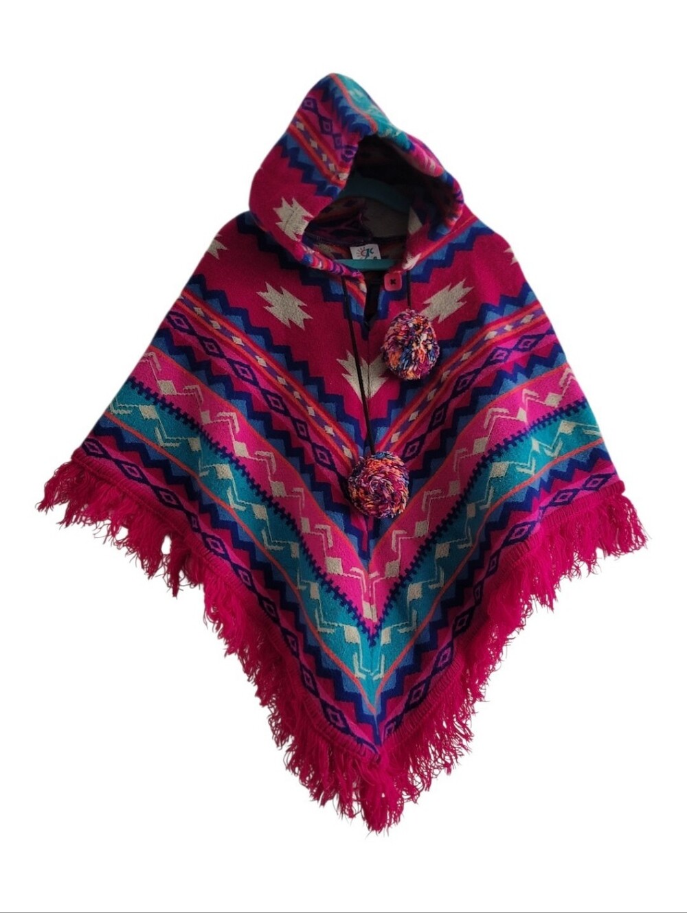 Girls 6 Pink‎ Multicolor Stripe Pullover Poncho Hooded Southwestern Aztec Tribal